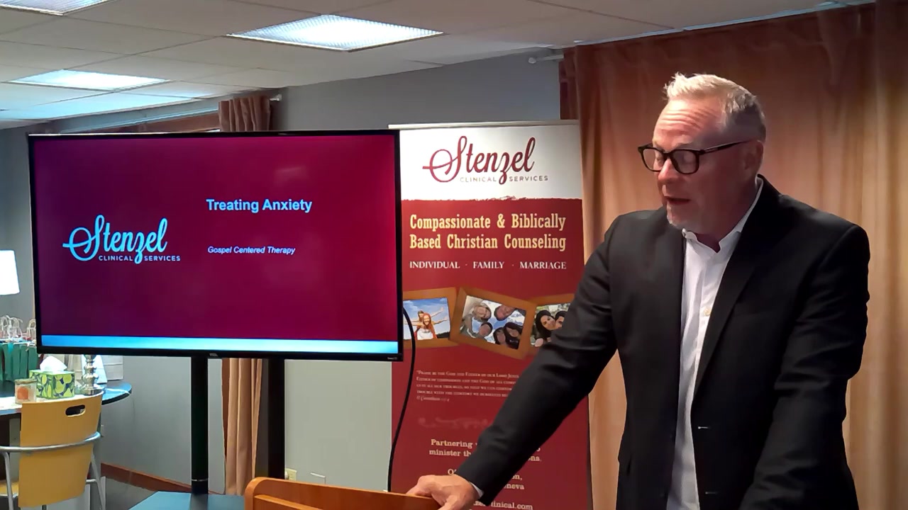 Grant Stenzel teaching Gospel Centered Therapy on anxiety, a classroom still from the GCT teaching series